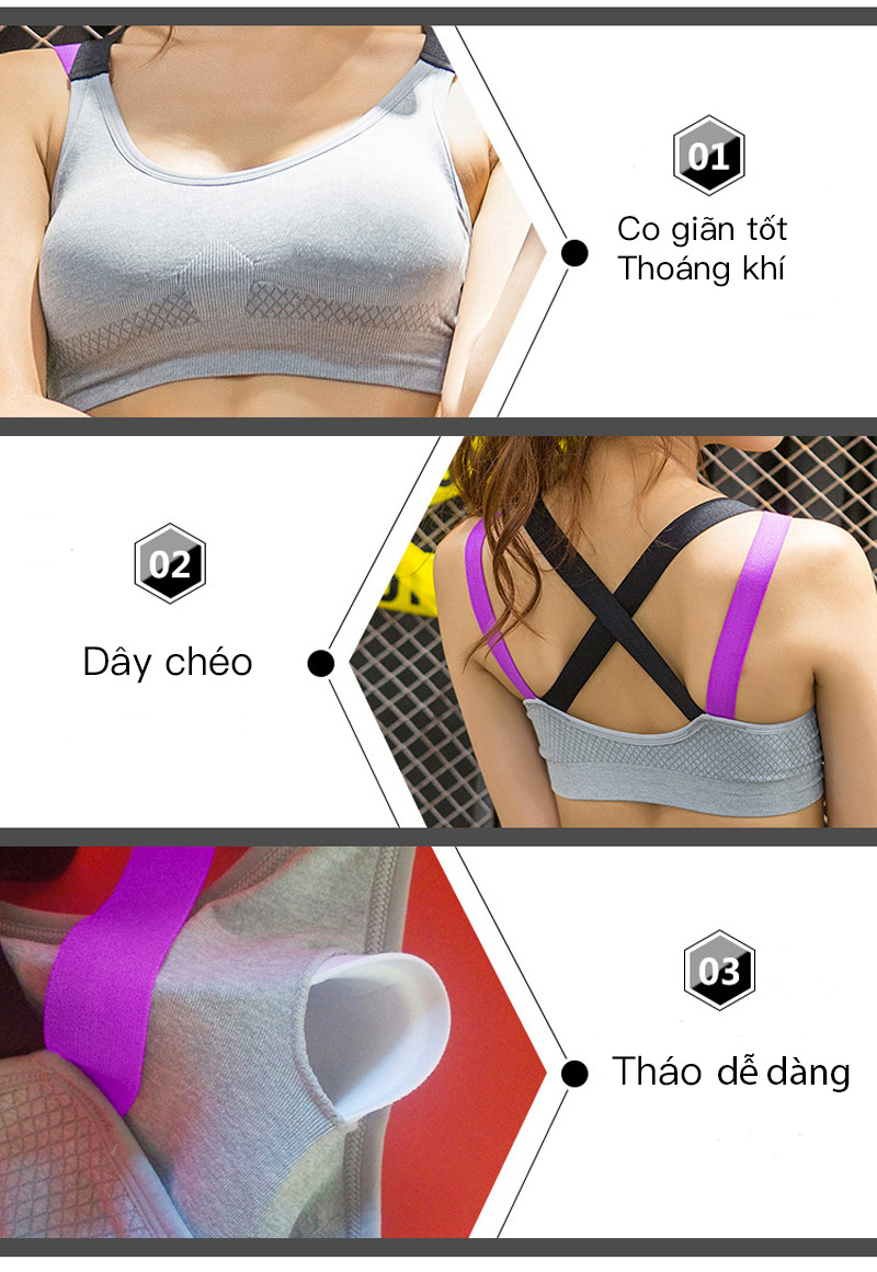 Áo ngực thể thao bra 360s Motion màu xám