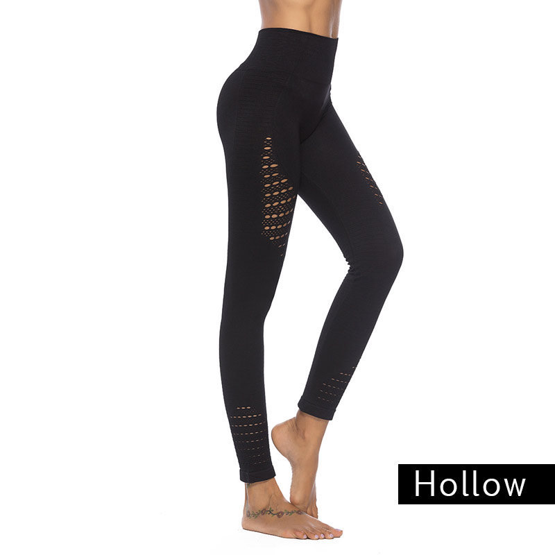 quần legging nữ thể thao hollow đen phối lưới