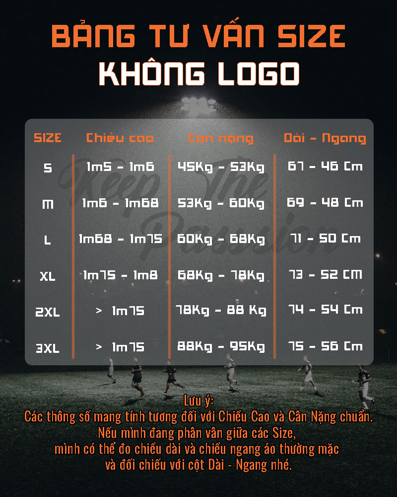 2025_Bảng tư vấn size áo bóng đá không logo